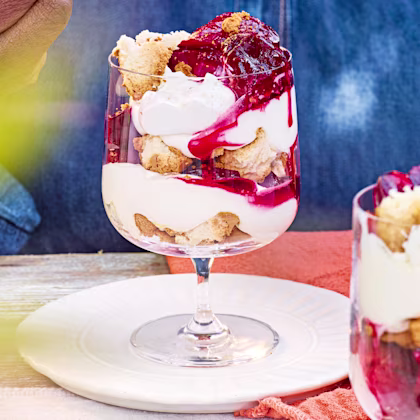 Roasted Plum, Thyme and Honey Eton Mess