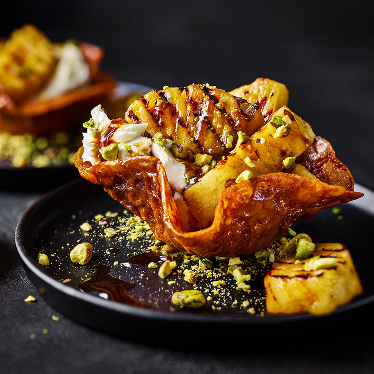 Sticky Rum Pineapple and Lime Brandy Baskets