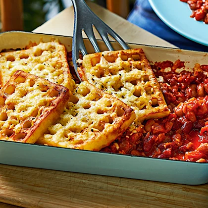 Cowboy Bean and Potato Waffle Pie