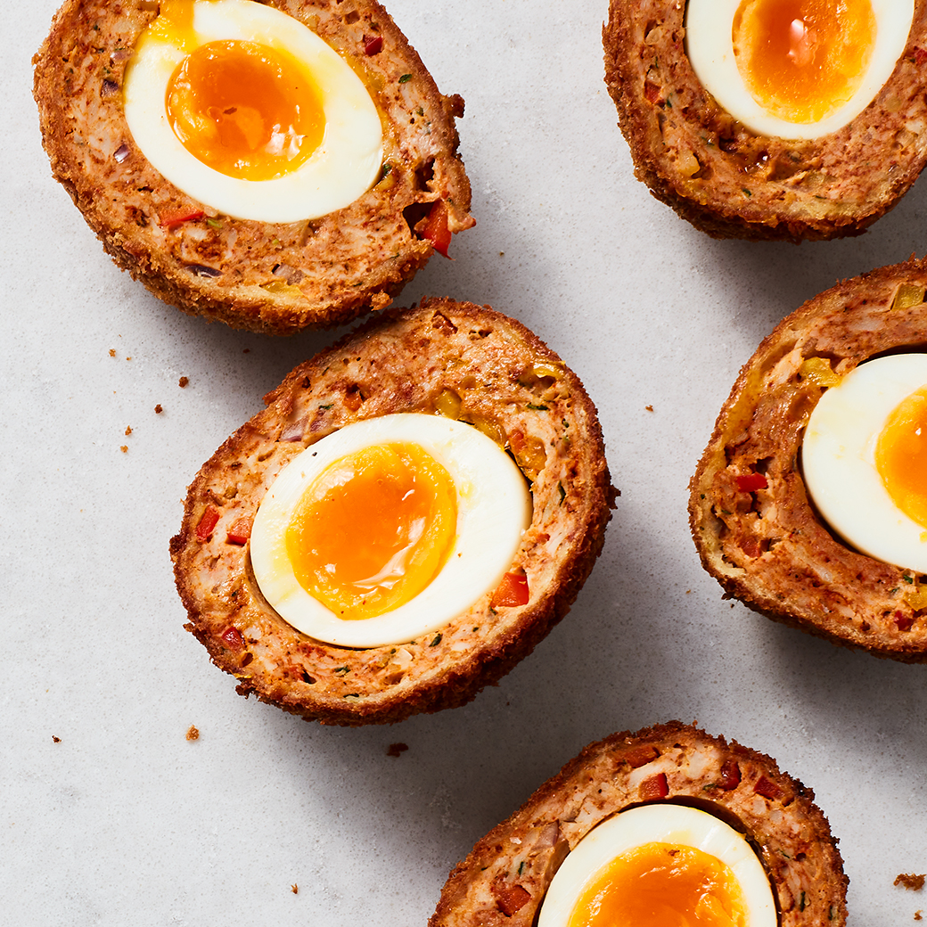 Fajita Scotch Eggs with Guacamole