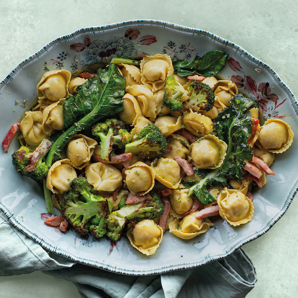 Proscuitto Cotto and Mozzarella Fresh Tortelloni with Pancetta Lardons