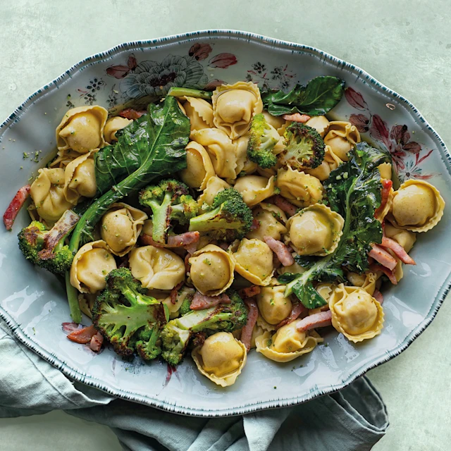 Proscuitto Cotto and Mozzarella Fresh Tortelloni with Pancetta Lardons