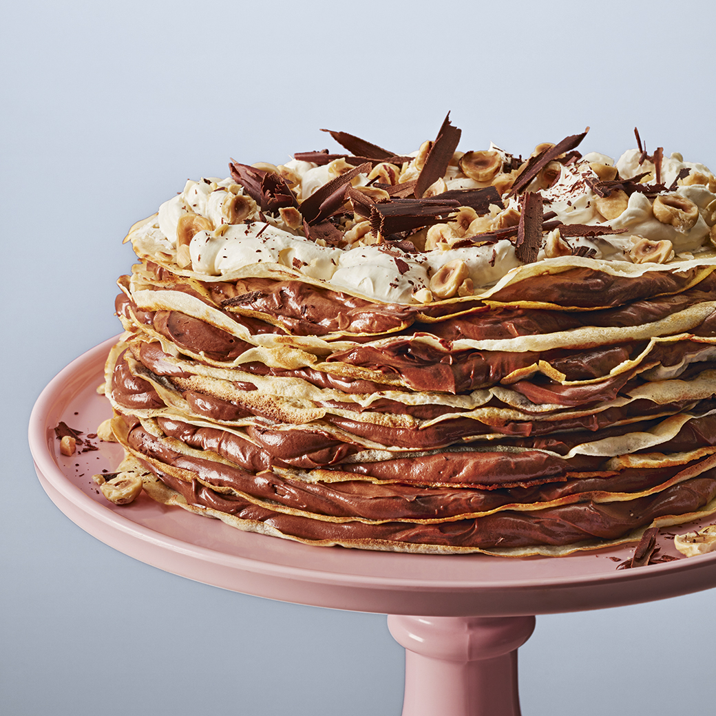 Dark Chocolate and Hazelnut Layered Crêpe Cake