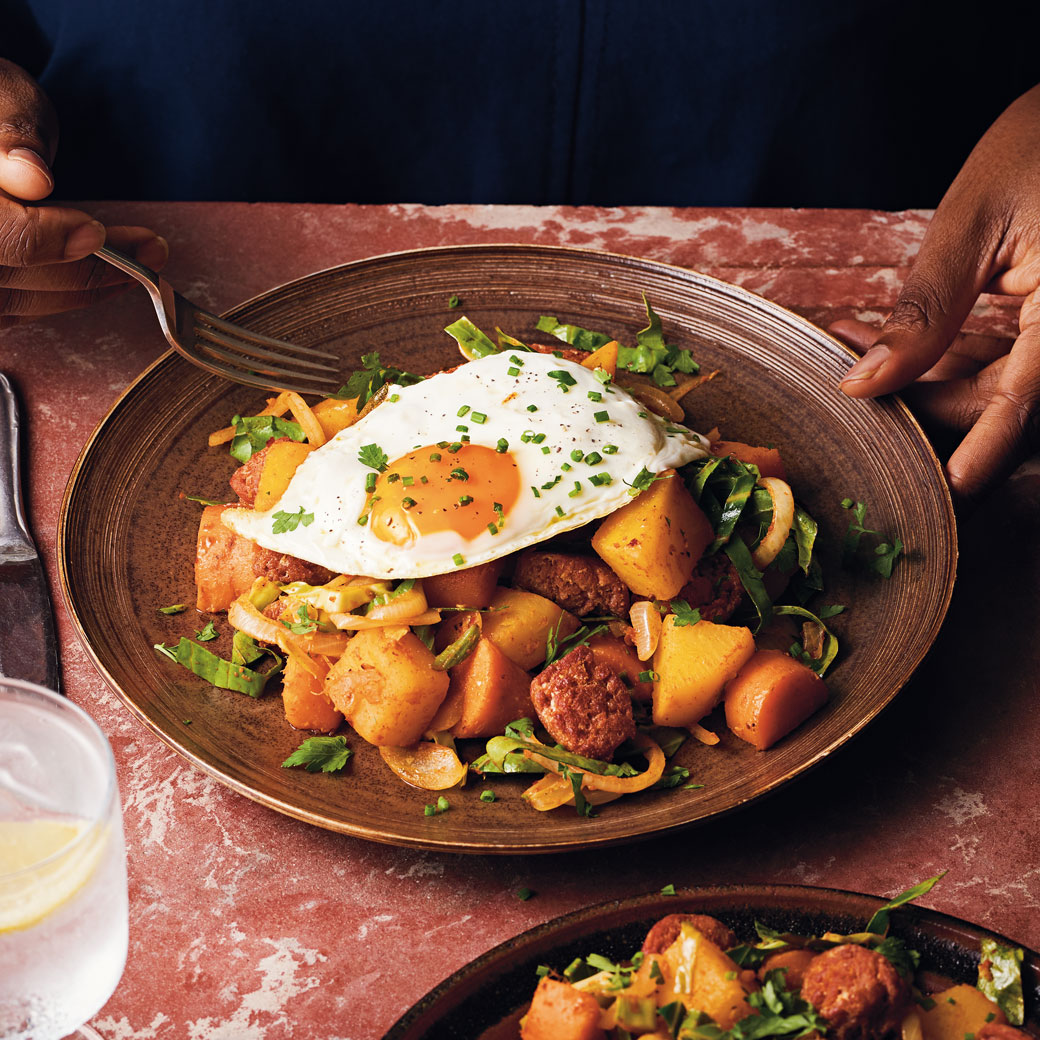 Chorizo Hash with Swede and Greens