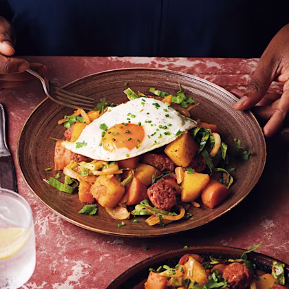 Chorizo Hash with Swede and Greens