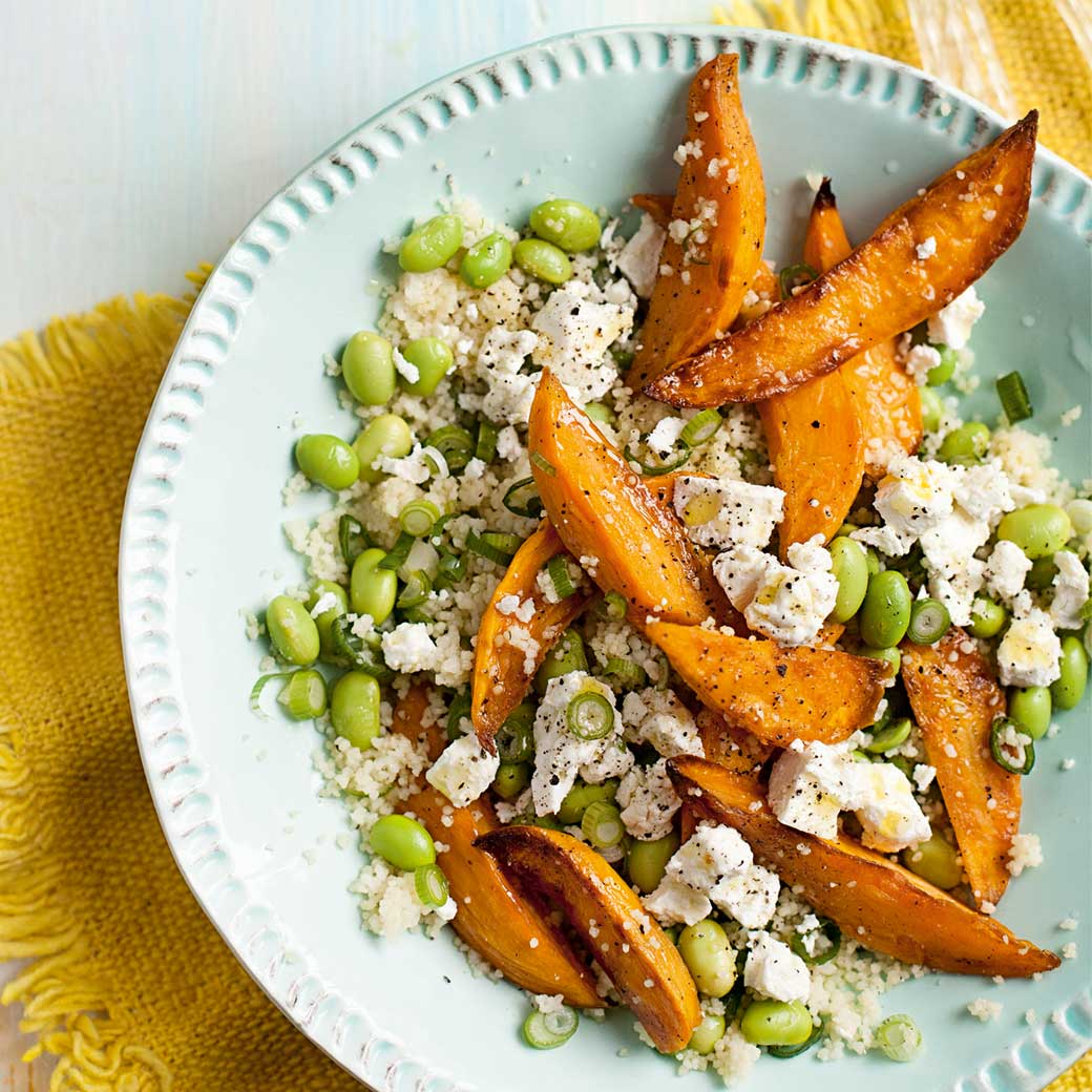Couscous, Sweet Potato & Edamame Salad with Citrus Basil Vinaigrette
