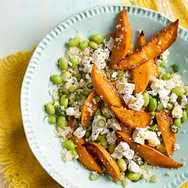 Couscous, Sweet Potato & Edamame Salad with Citrus Basil Vinaigrette