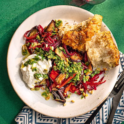 Pepper and Aubergine Agrodolce with Salsa Verde