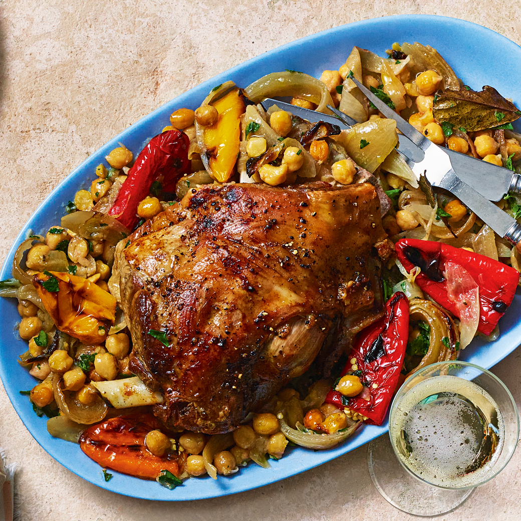 Slow-roast Lamb with Chickpeas, Peppers and Bay