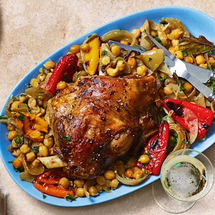 Slow-roast Lamb with Chickpeas, Peppers and Bay