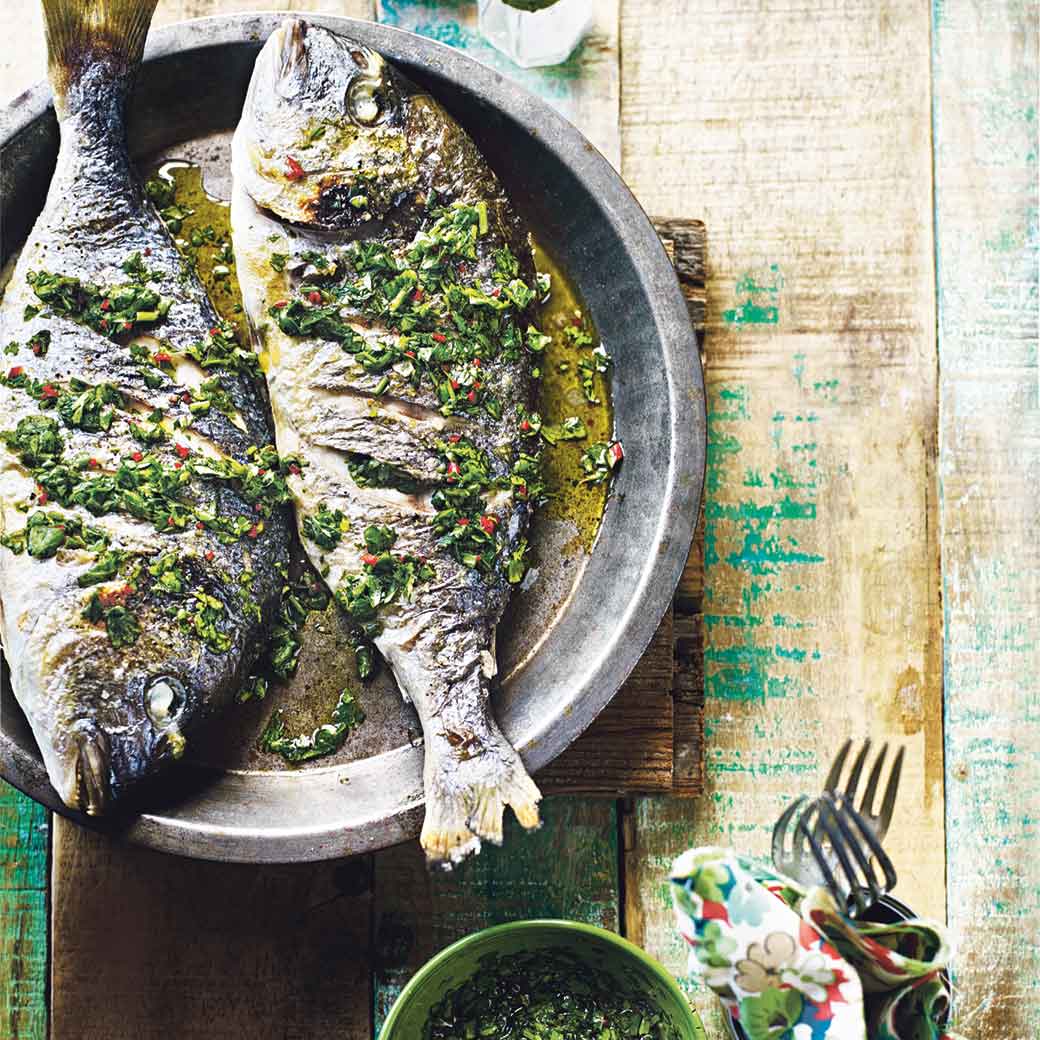 Whole Sea Bream with Green Salsa