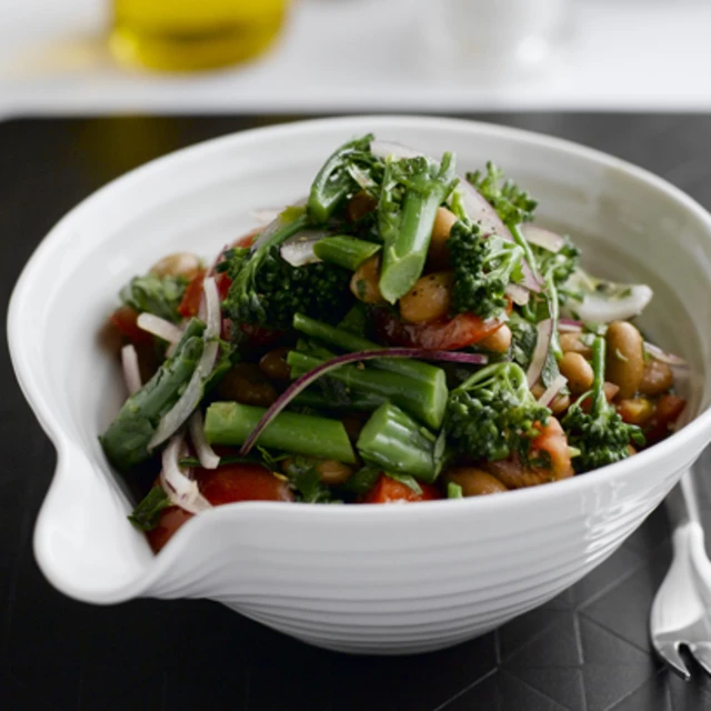 Tenderstem Broccoli Salad with Borlotti Beans, Parsley, Red Onion & Tomato
