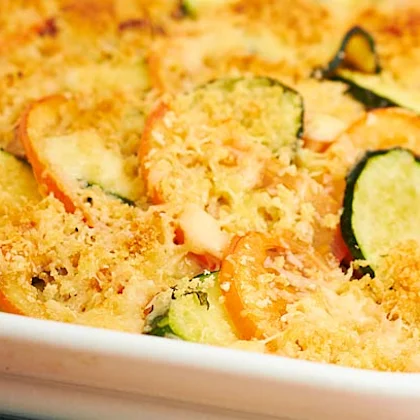 Courgette, Tarragon, Tomato and Reduced Fat Cheese Gratin