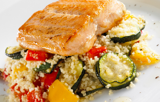 Salmon with Roasted Vegetables and Couscous