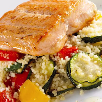 Salmon with Roasted Vegetables and Couscous