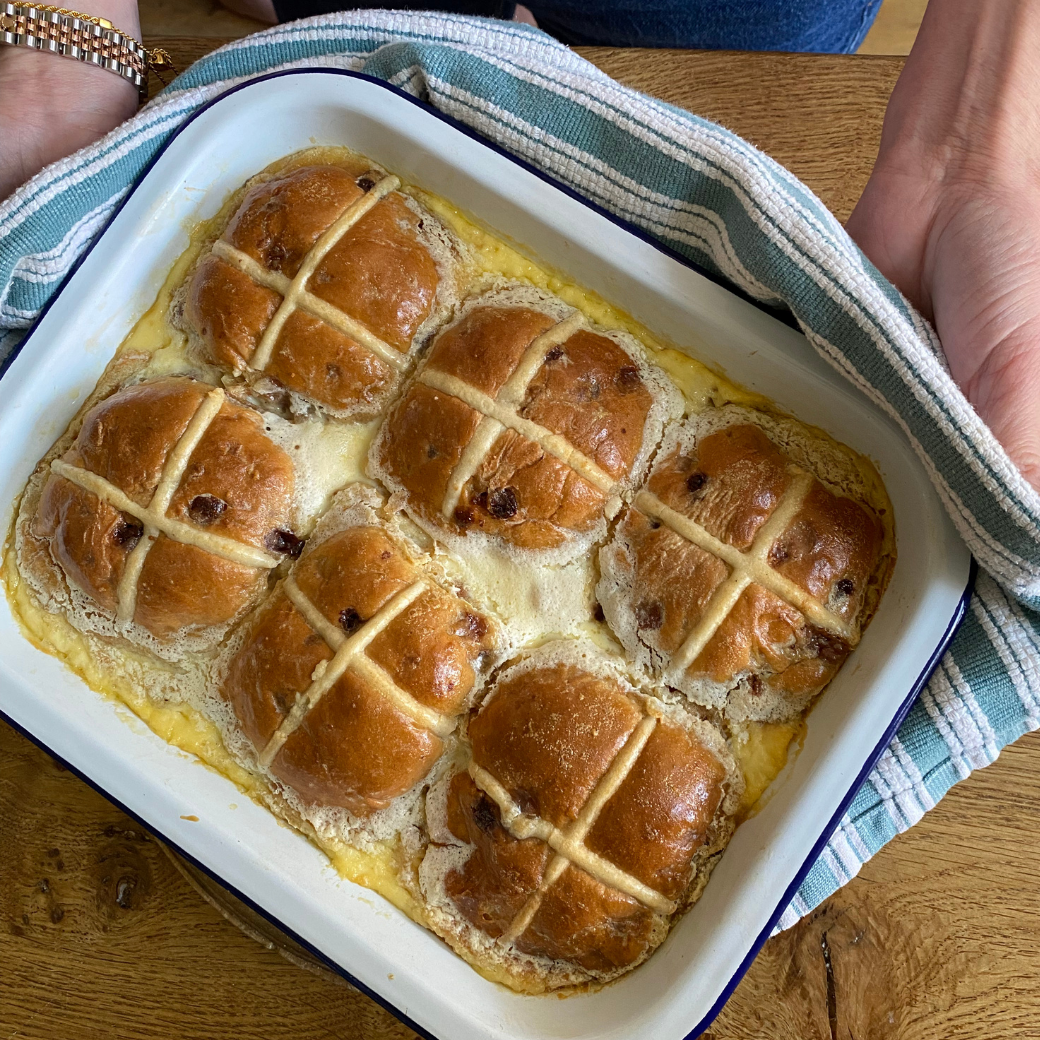 Hot Cross Bun Bread and Butter Pudding