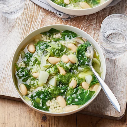 Spring Minestrone with Kale Oil