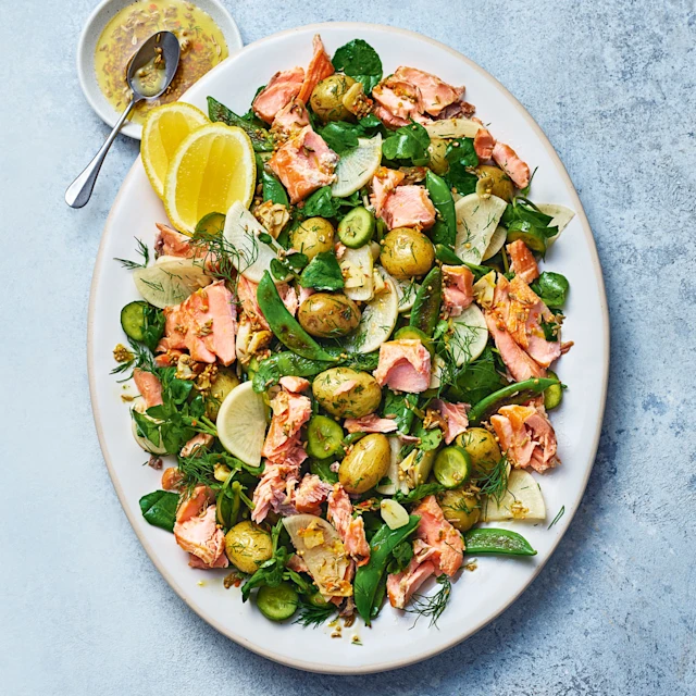 Hot-smoked Salmon Salad with Watercress and Spicy Pickle