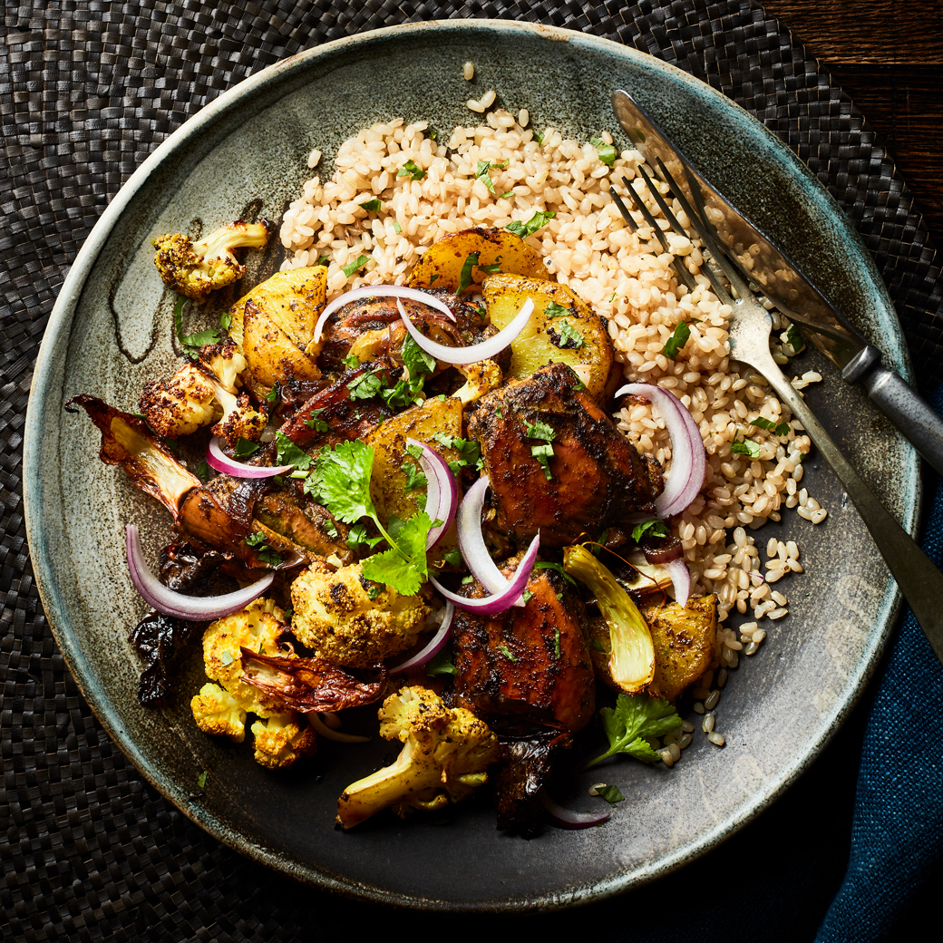 Goan Chicken Cafreal Curry with Roasted Cauliflower