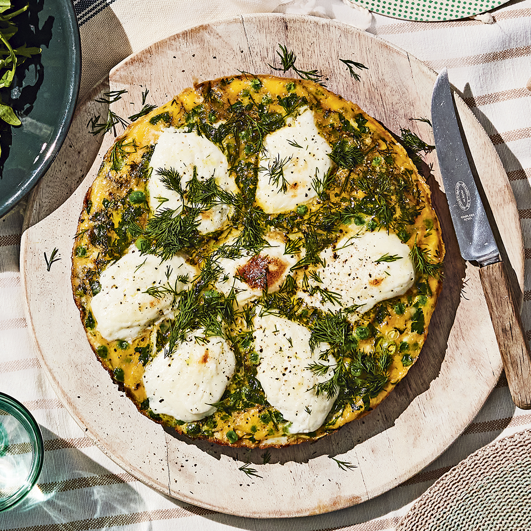 Herby Pea and Burrata Frittata