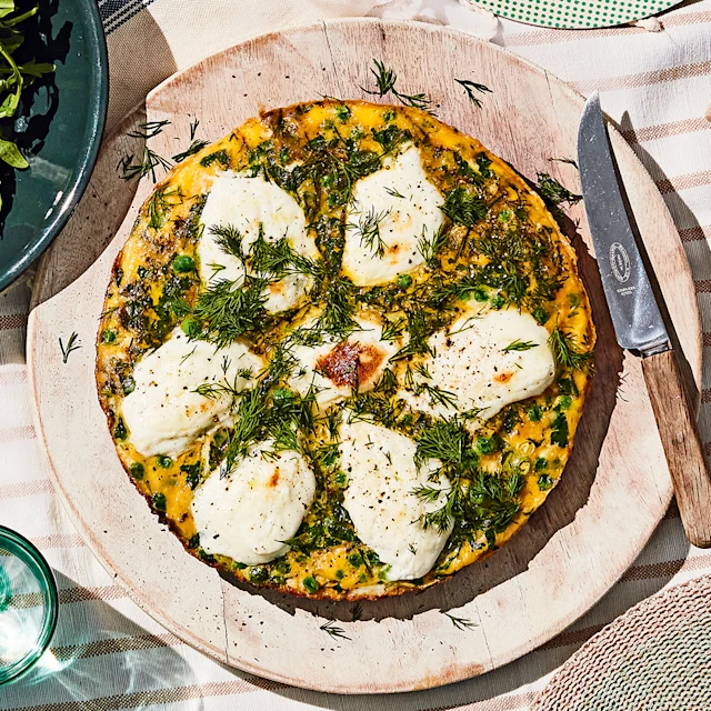 Herby Pea and Burrata Frittata