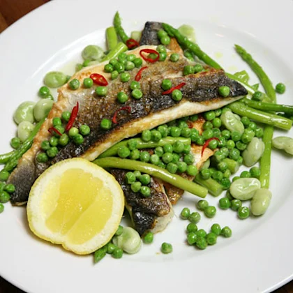 Pan Fried Seabass and Seasonal Vegetables