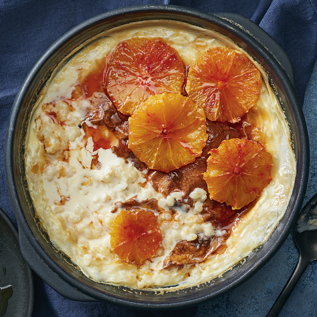 Baked Cardamom Rice Pudding with Roast Blood Orange