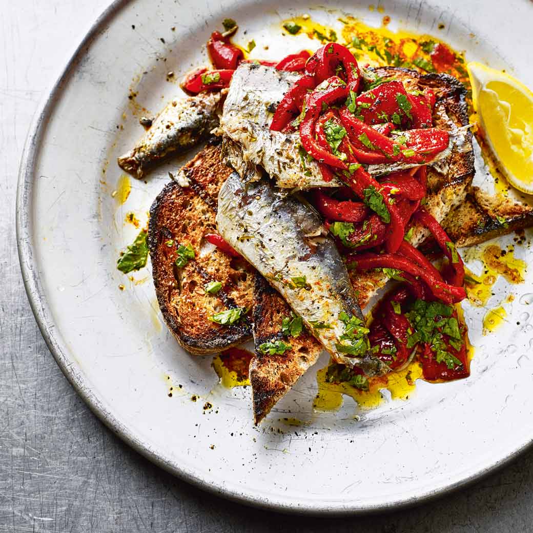 Sardines & Roasted Red Peppers on Toast