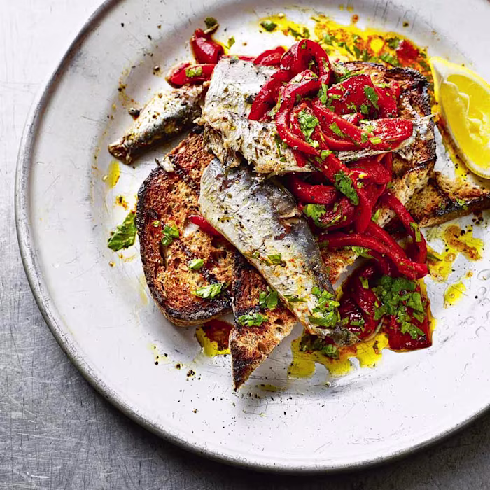 Sardines & Roasted Red Peppers on Toast