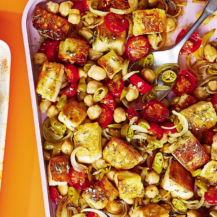Za’atar Spiced Halloumi and Chickpea Traybake