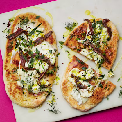 Herby Flatbreads with Burrata and Anchovies