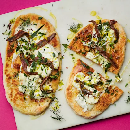 Herby Flatbreads with Burrata and Anchovies