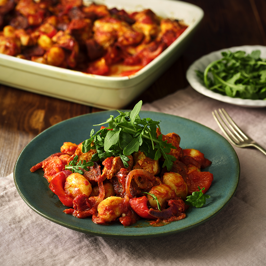 Harissa Chicken Traybake with Chorizo and Gnocchi
