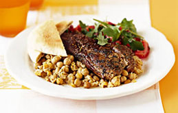 Spiced Lamb Steaks with Lemony Chickpeas