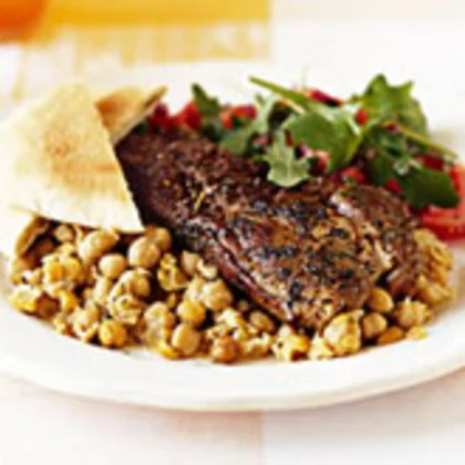 Spiced Lamb Steaks with Lemony Chickpeas