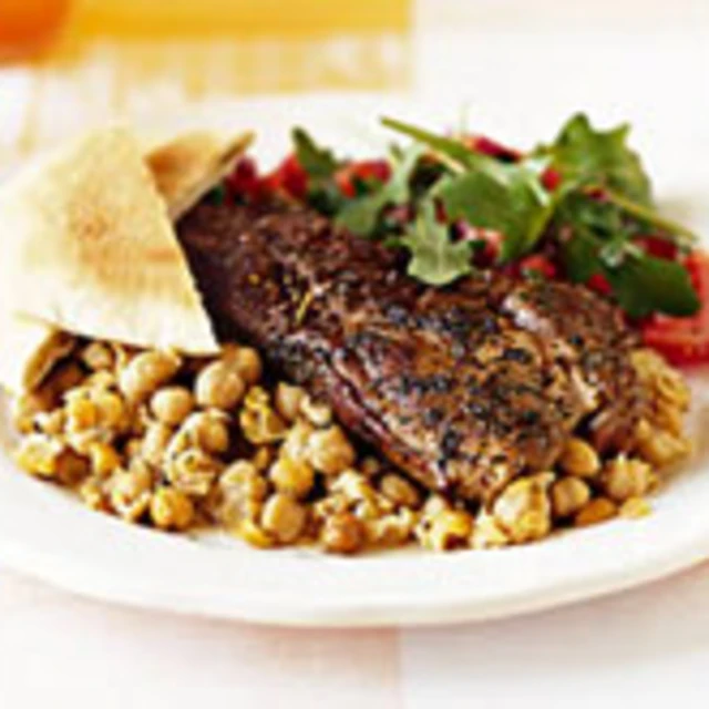 Spiced Lamb Steaks with Lemony Chickpeas