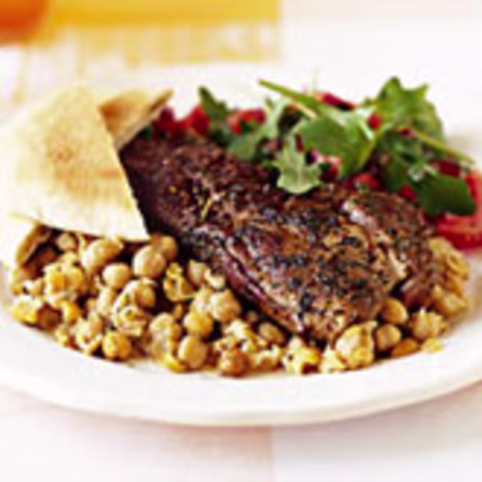 Spiced Lamb Steaks with Lemony Chickpeas