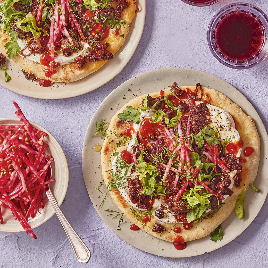 Spiced Lamb Flatbreads with Pickled Beetroot