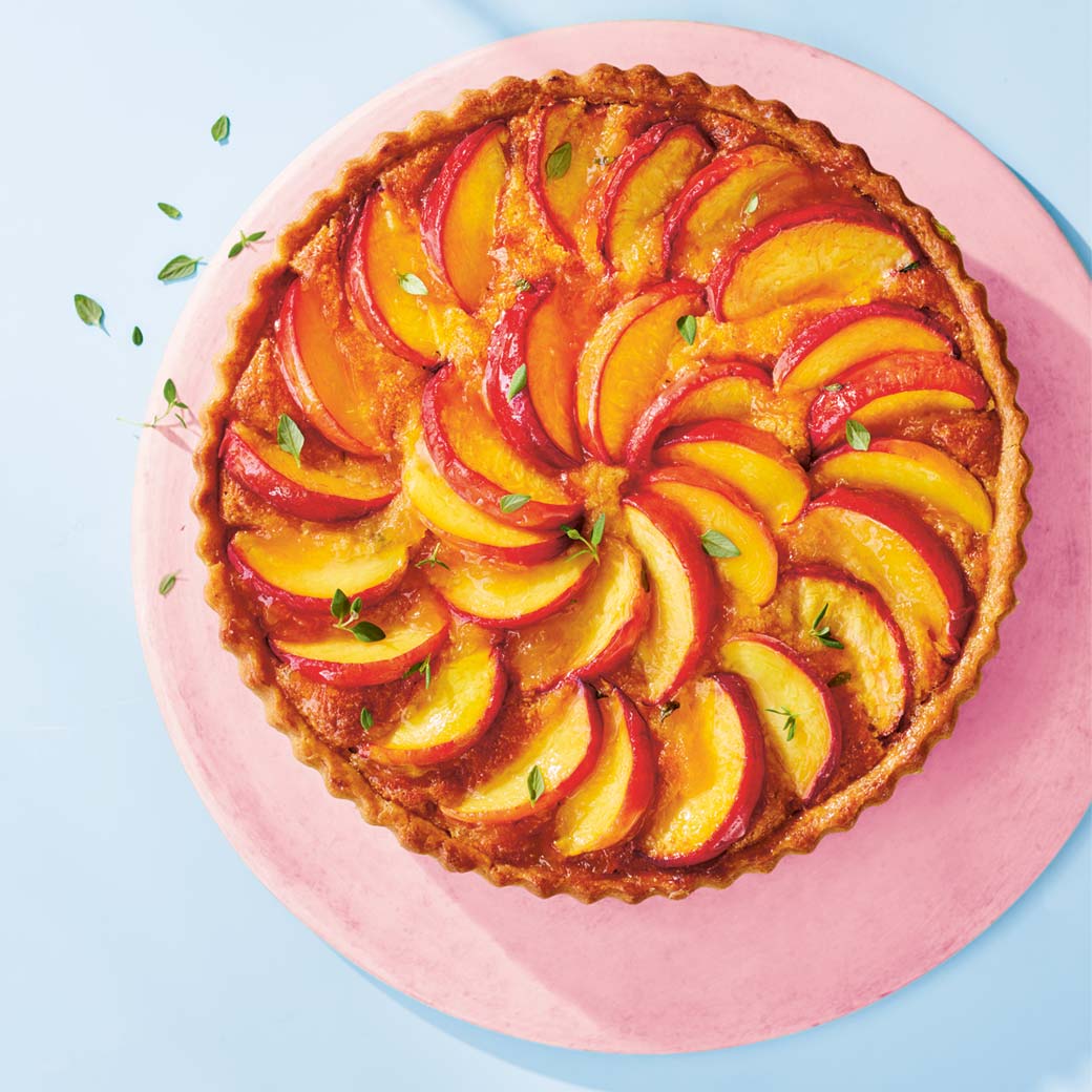 Peach, almond and thyme tart