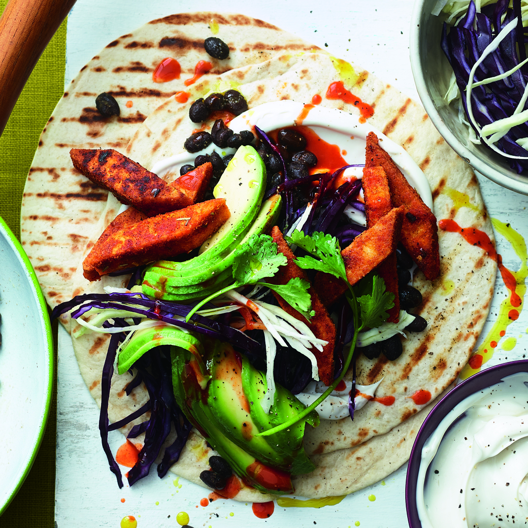 Crispy, Spicy Tofu Tacos with Black Beans and Avocado