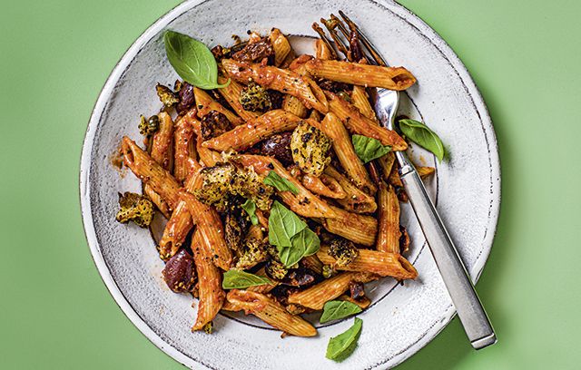 Penne Puttanesca with Basil Crumbs