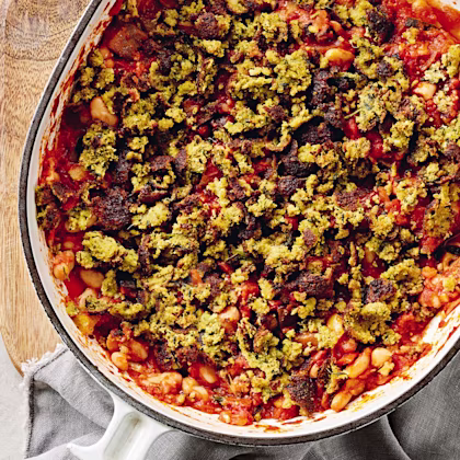 Med Veg Gratin with Falafel Crumb Crust