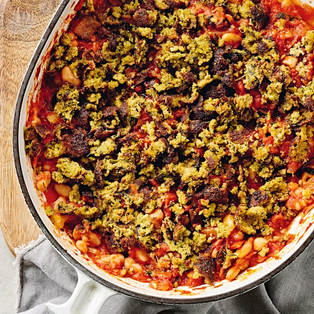 Med Veg Gratin with Falafel Crumb Crust