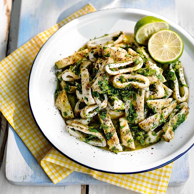 Salt and pepper squid with chilli and lime dressing