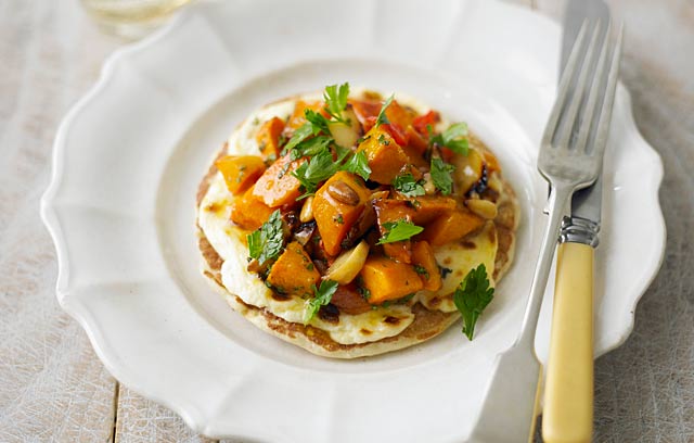Buckwheat Pancakes with Goat's Cheese & Sweet Roasted Squash