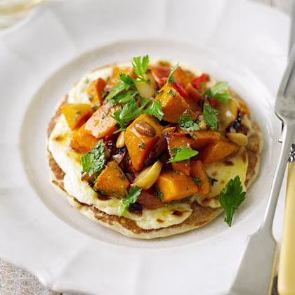 Buckwheat Pancakes with Goat's Cheese & Sweet Roasted Squash