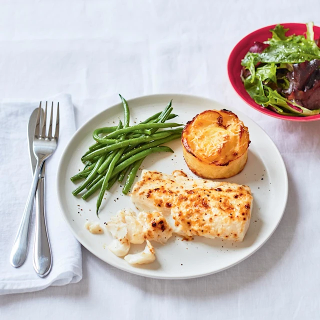 Cod with alioli and potato gratin