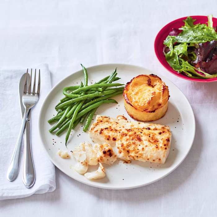 Cod with alioli and potato gratin