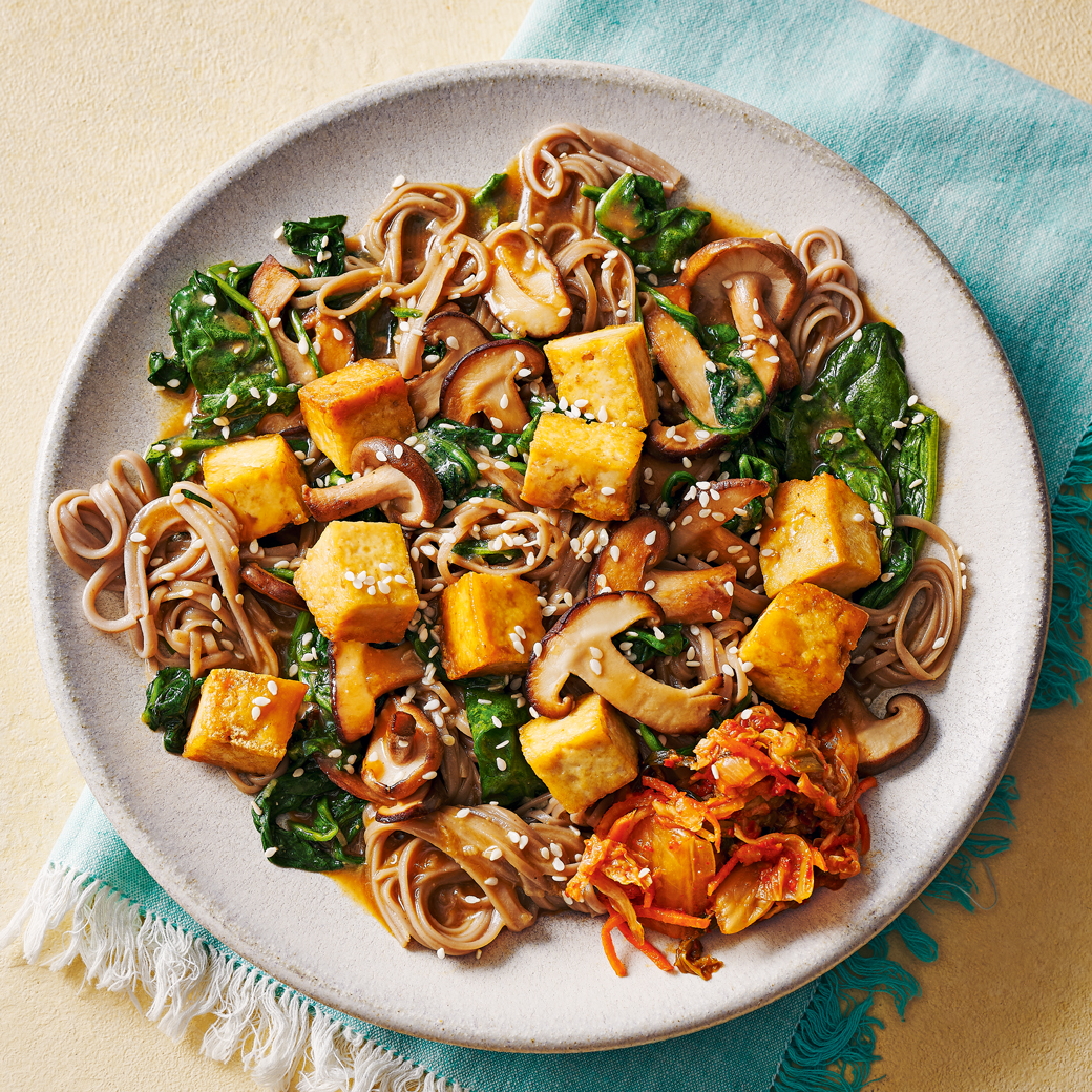 Miso Mushroom, Tofu and Spinach Soba Noodles