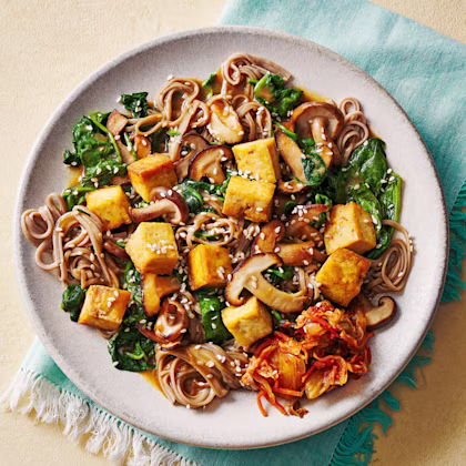 Miso Mushroom, Tofu and Spinach Soba Noodles